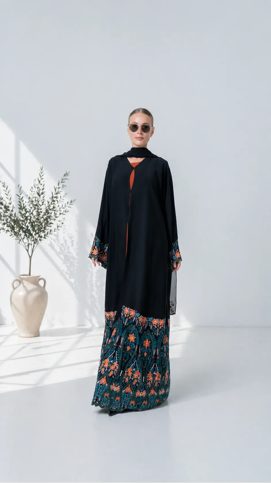 Nida Floral Embroidered Stone Abaya