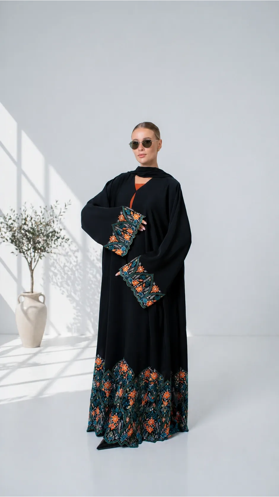 Nida Floral Embroidered Stone Abaya