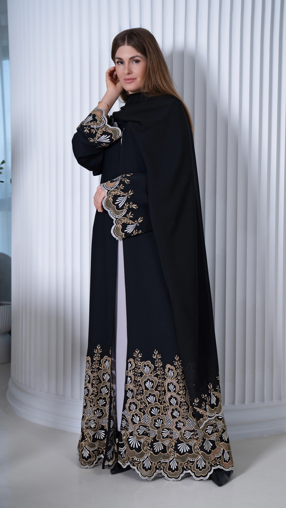 Elegant Computer Embroidered Nida Abaya