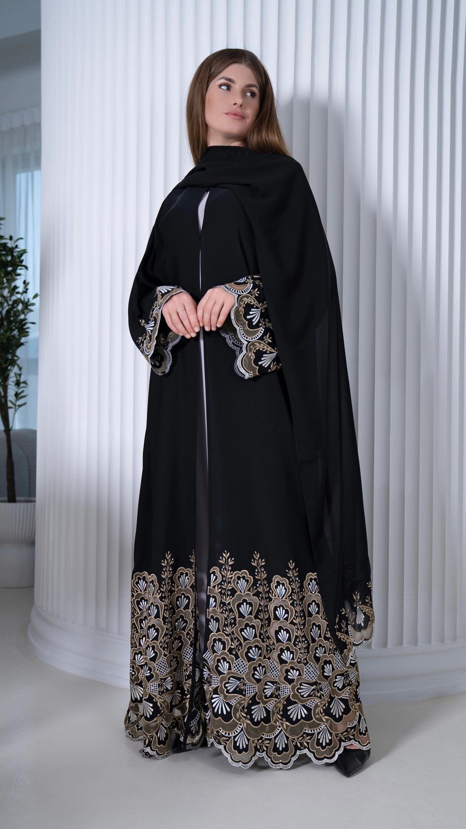 Elegant Computer Embroidered Nida Abaya
