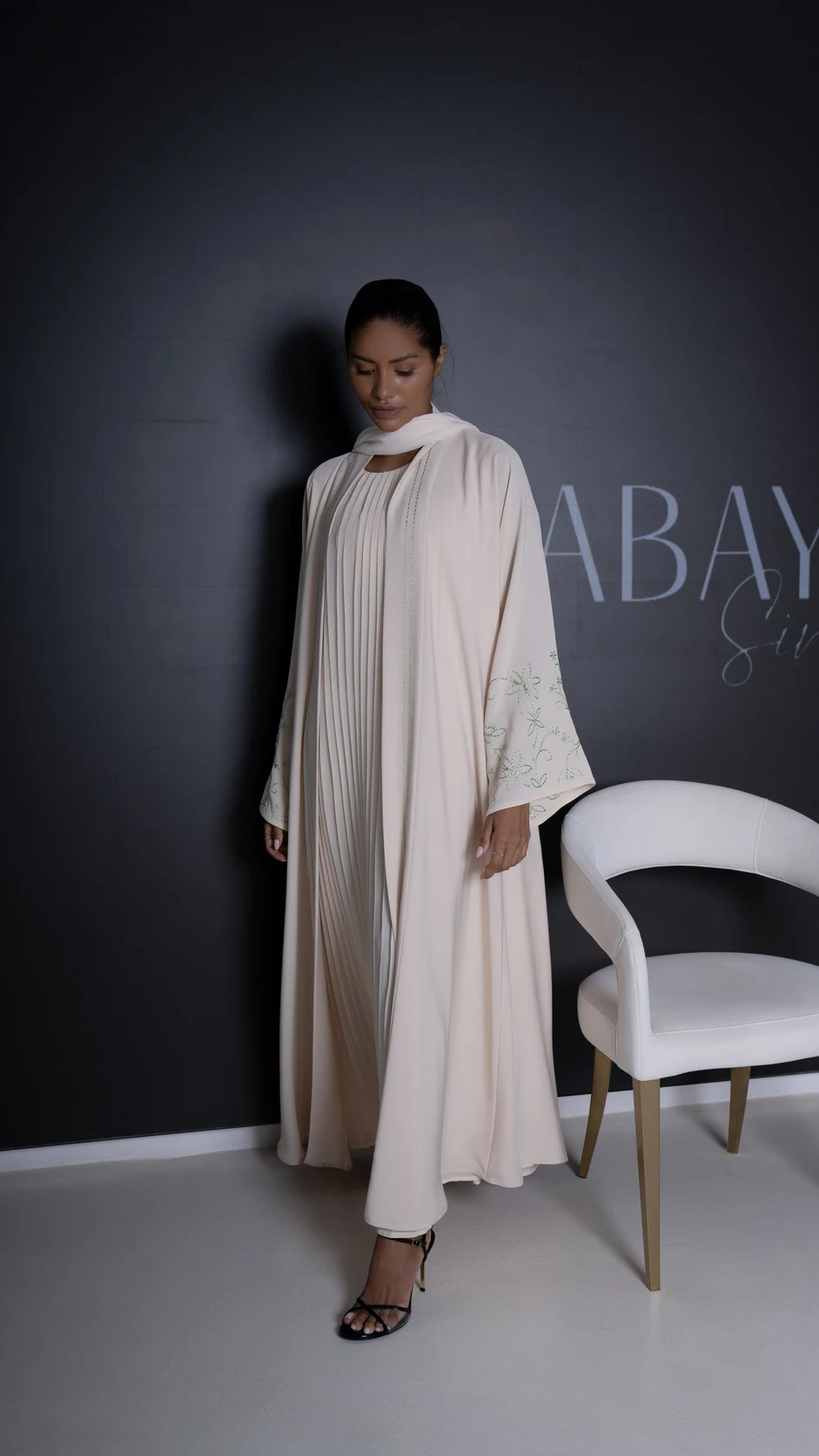 Open Style Embroidered Nida Abaya