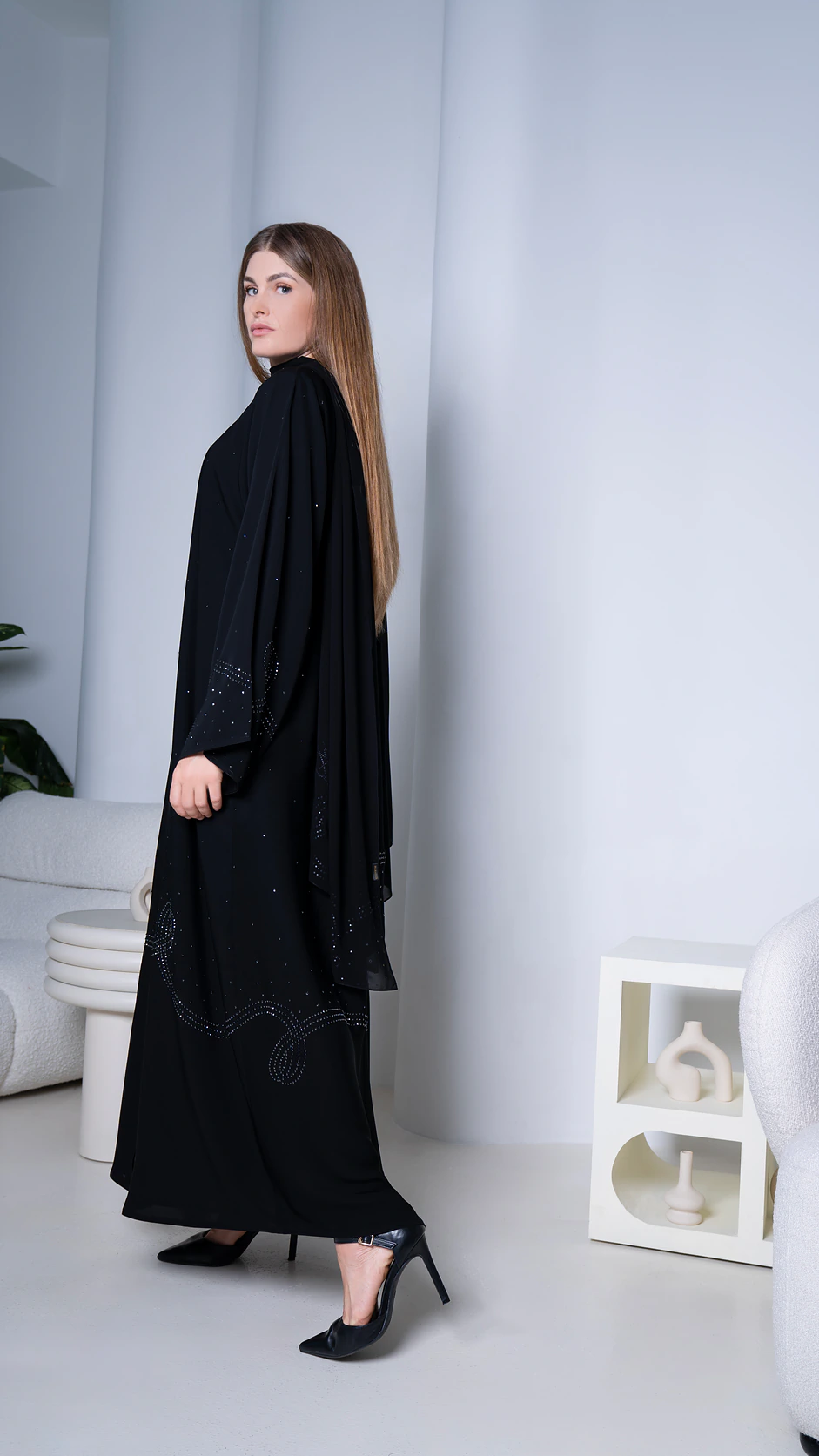 Stones Details Embroidered Nida Abaya