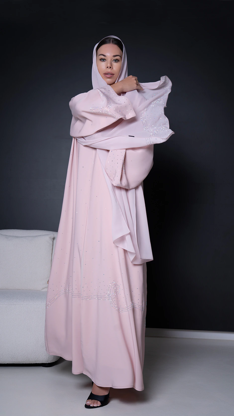 Stones Details Embroidered Nida Abaya
