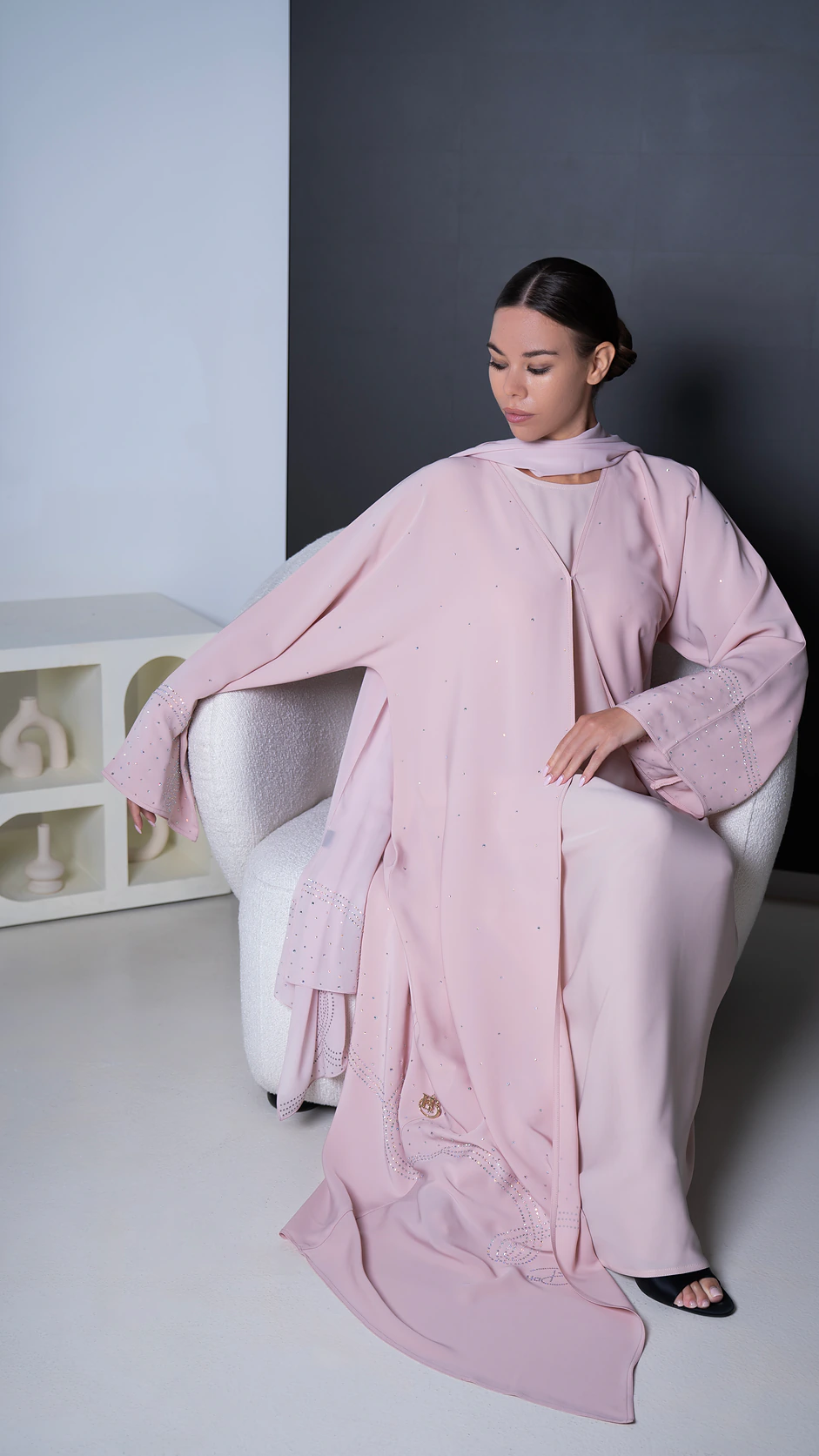 Stones Details Embroidered Nida Abaya
