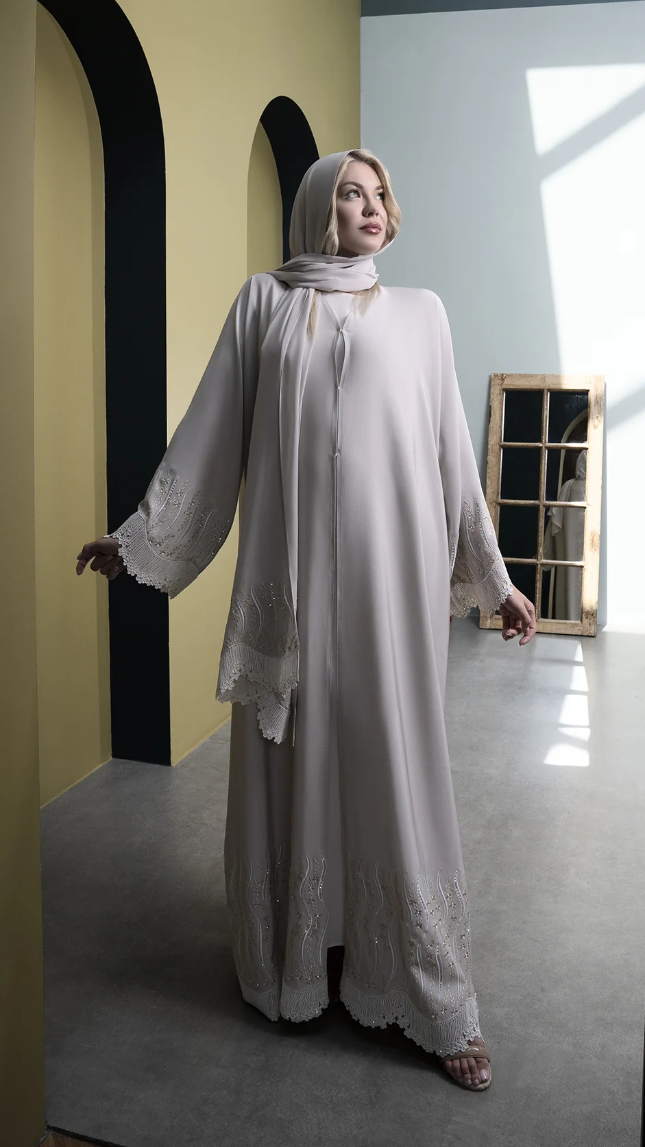 Embroidery Lace Abaya with Stones