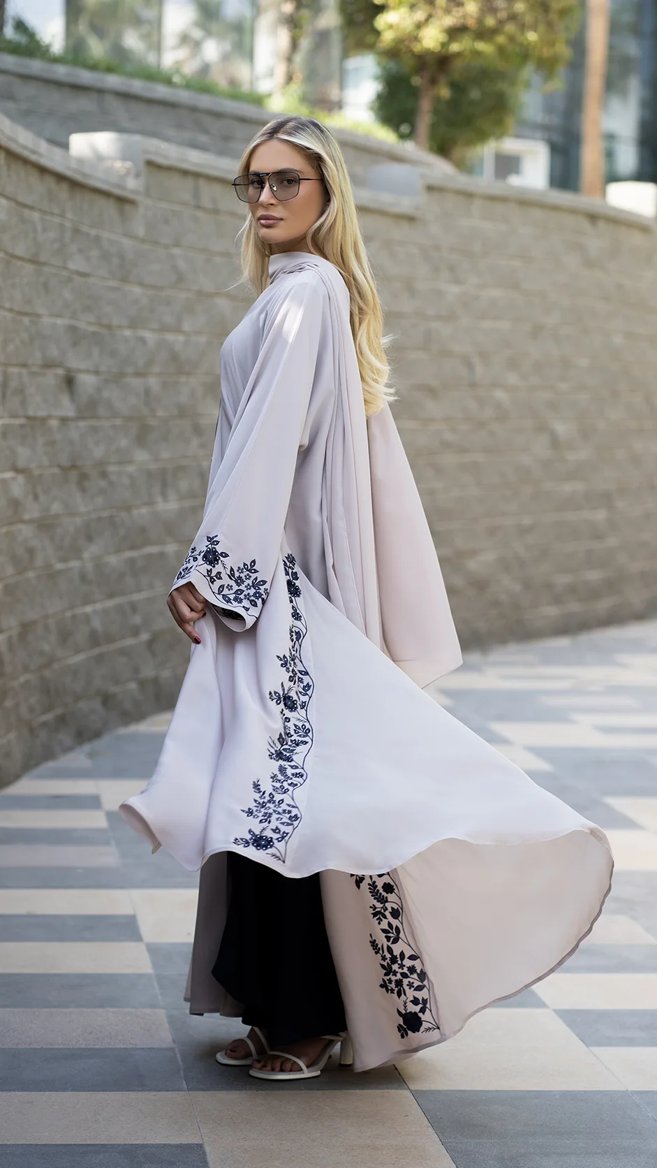 Floral Embroidered Open Abaya
