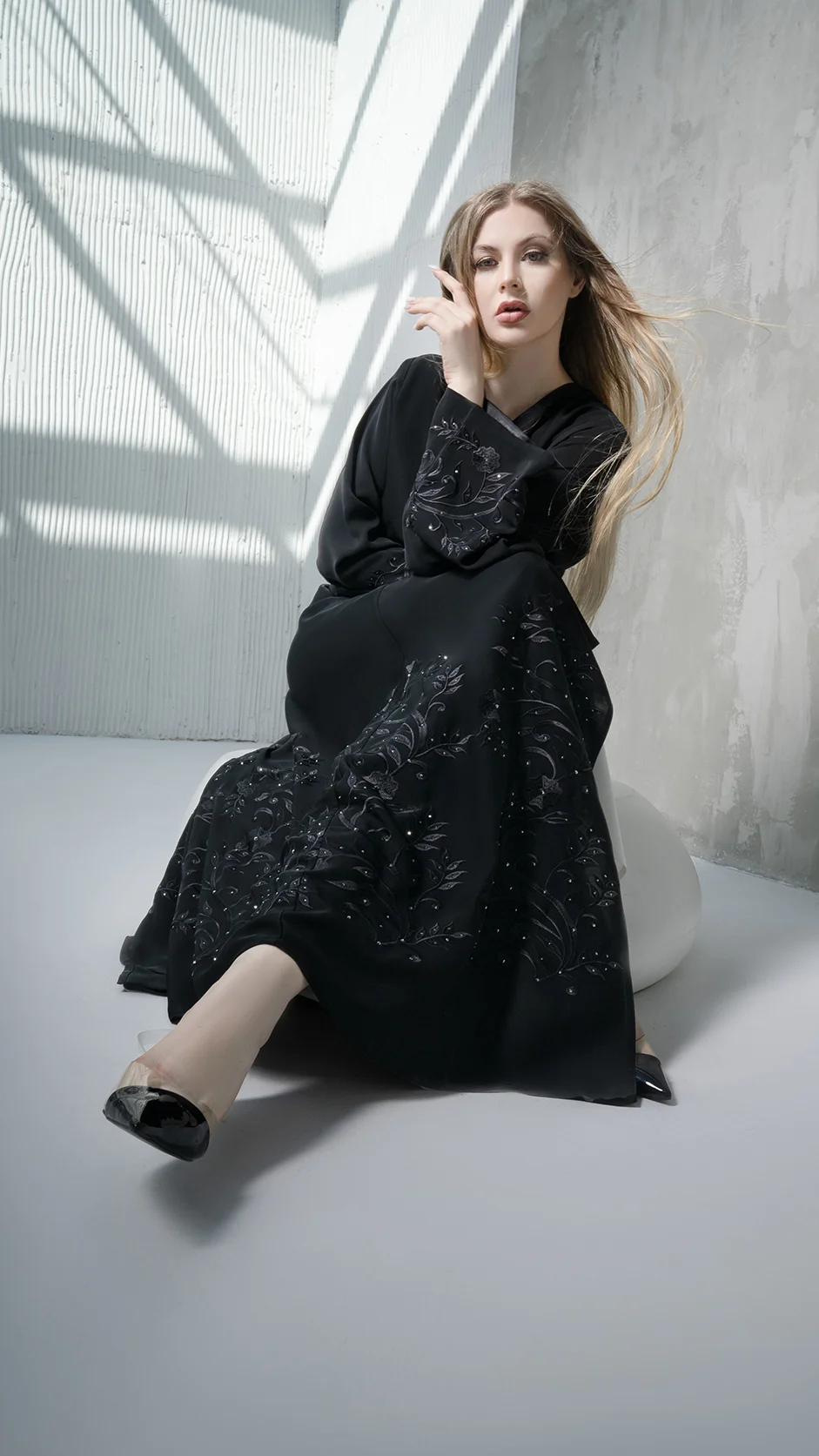 Black Abaya with Computer Embroidery