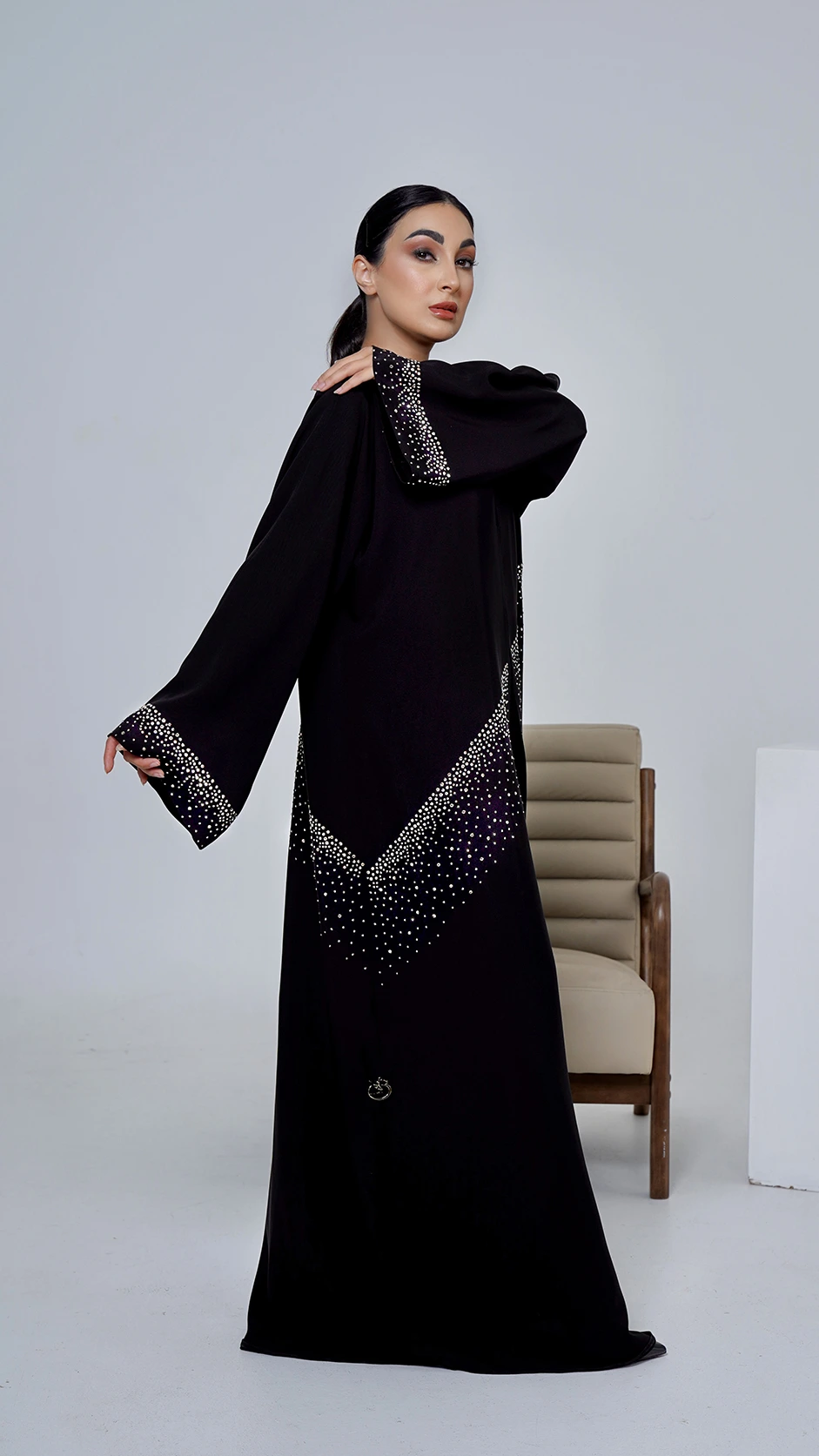 Black Abaya with Crystal Stones