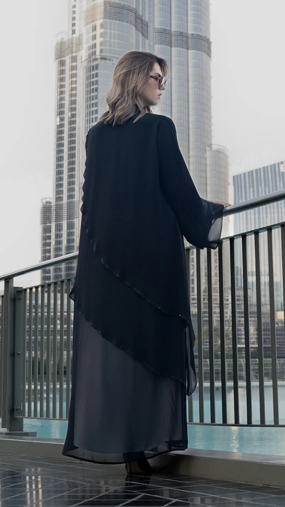 Black Chiffon Abaya with Stones