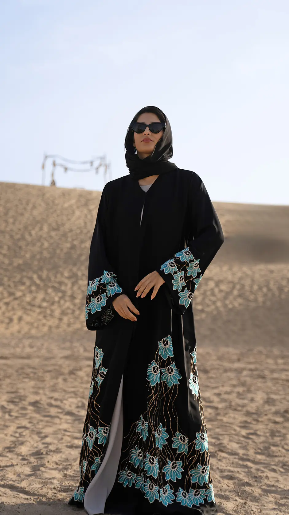 Computer Embroidered Abaya with Crystal Stones