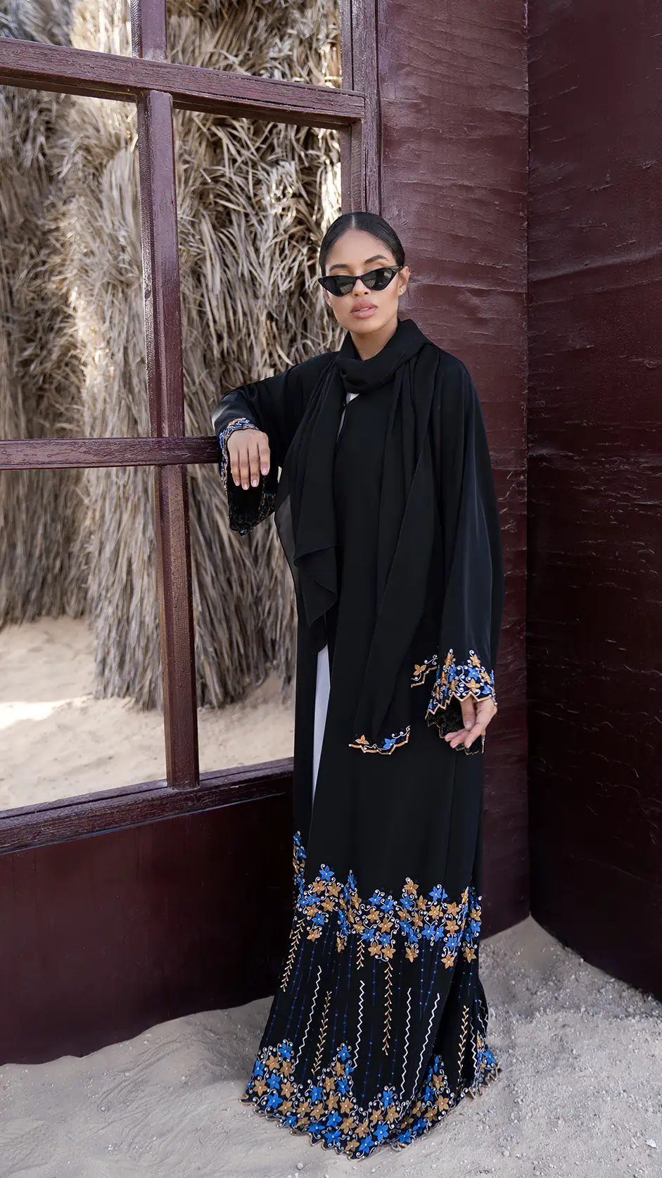 computer embroidered open abaya with stones