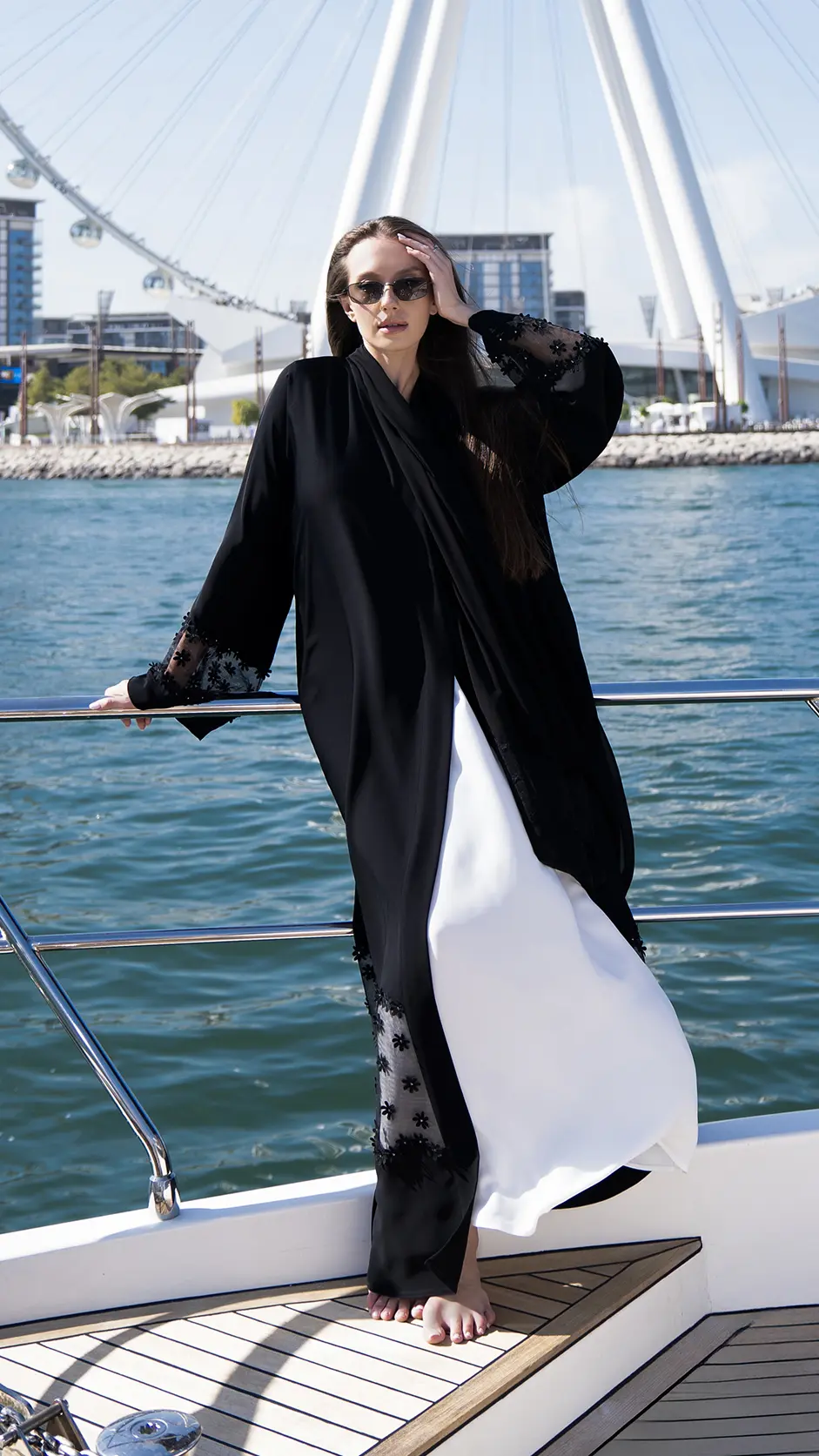 floral embroidered Nida abaya with stones