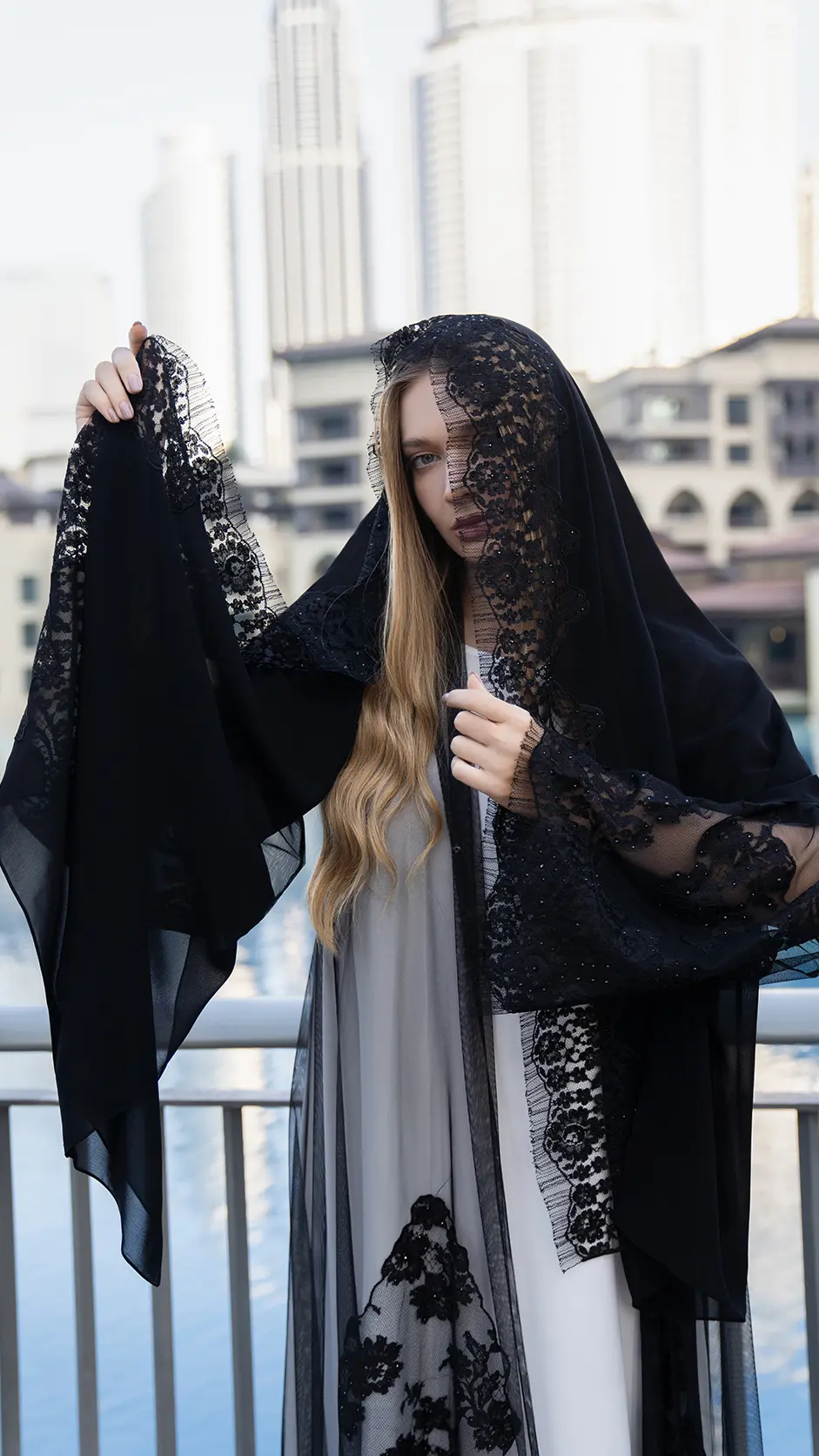 Black Lace Abaya with Stones