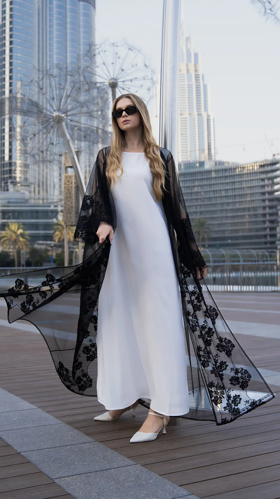 Black Lace Abaya with Stones