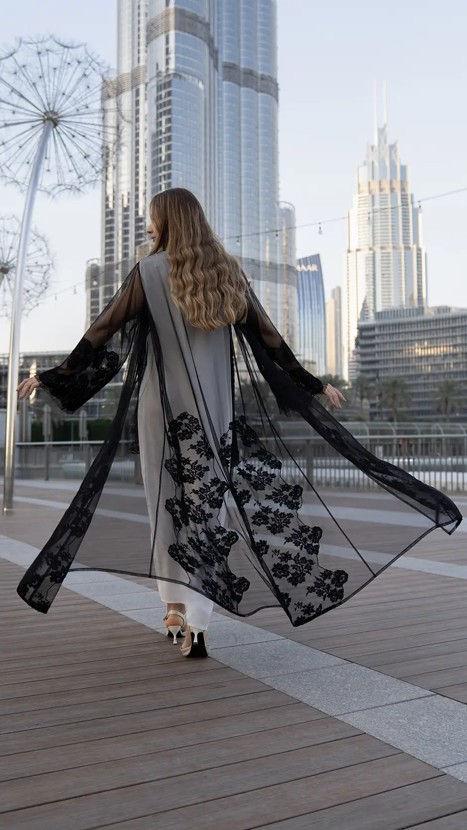 Black Lace Abaya with Stones