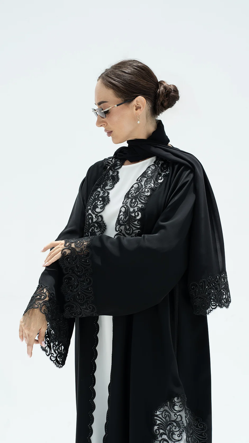 Luxury Lace Embroidery Abaya with Stones