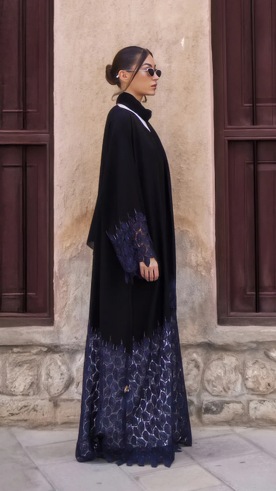 Black Lace Stone Abaya