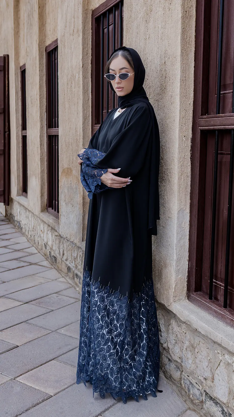 Black Lace Stone Abaya