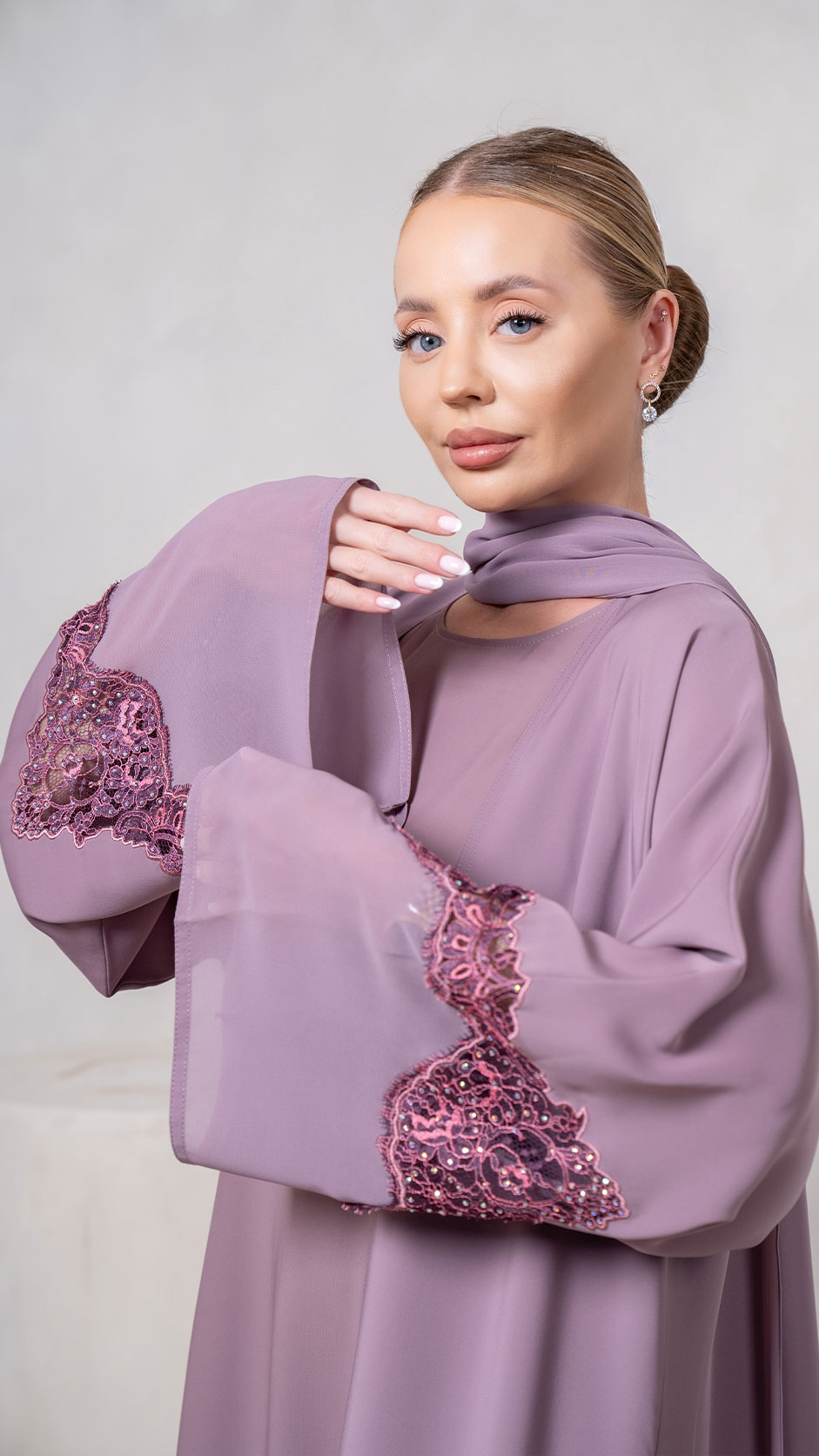 Lace and Stonework Detailed Abaya