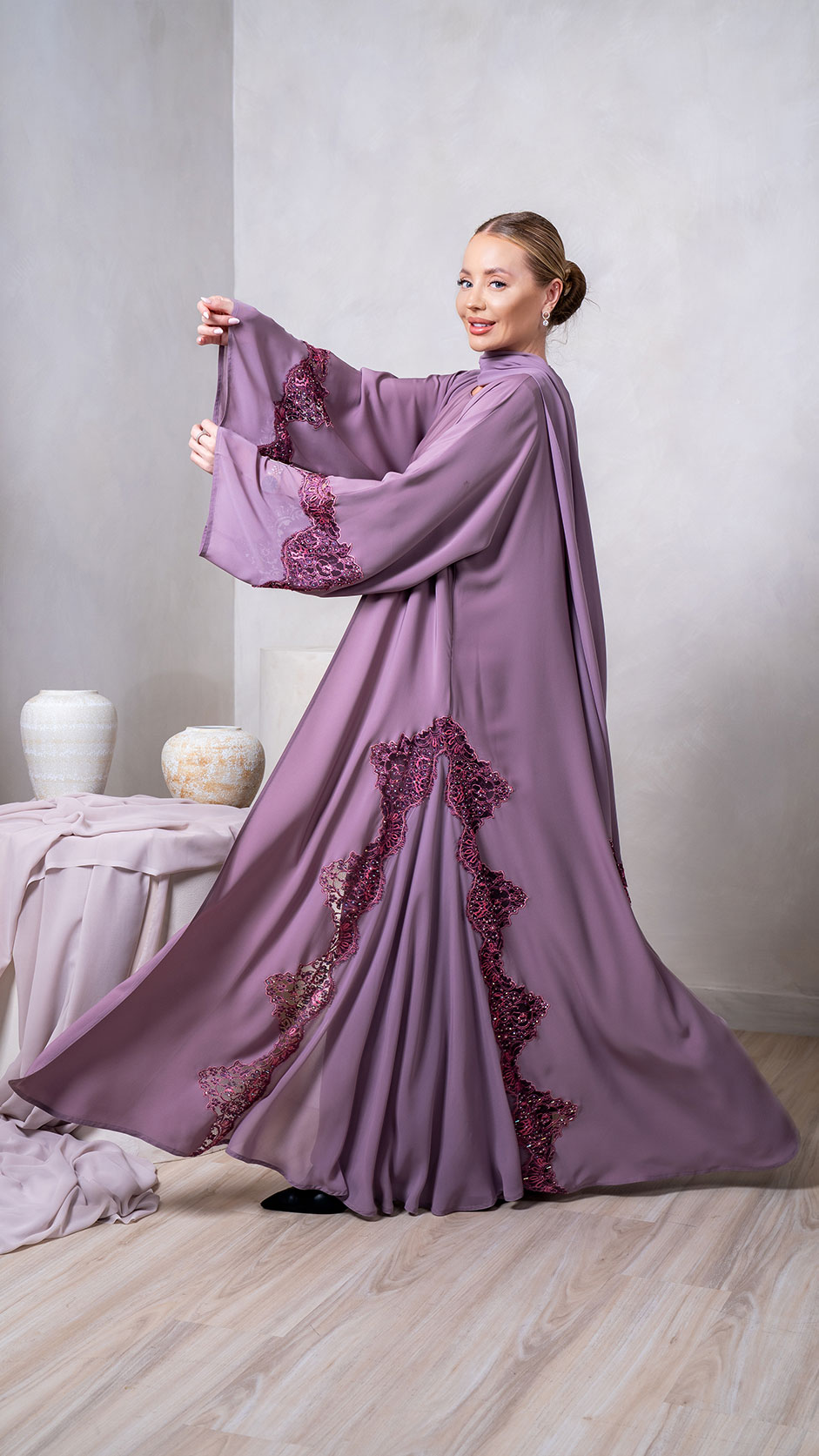 Lace and Stonework Detailed Abaya