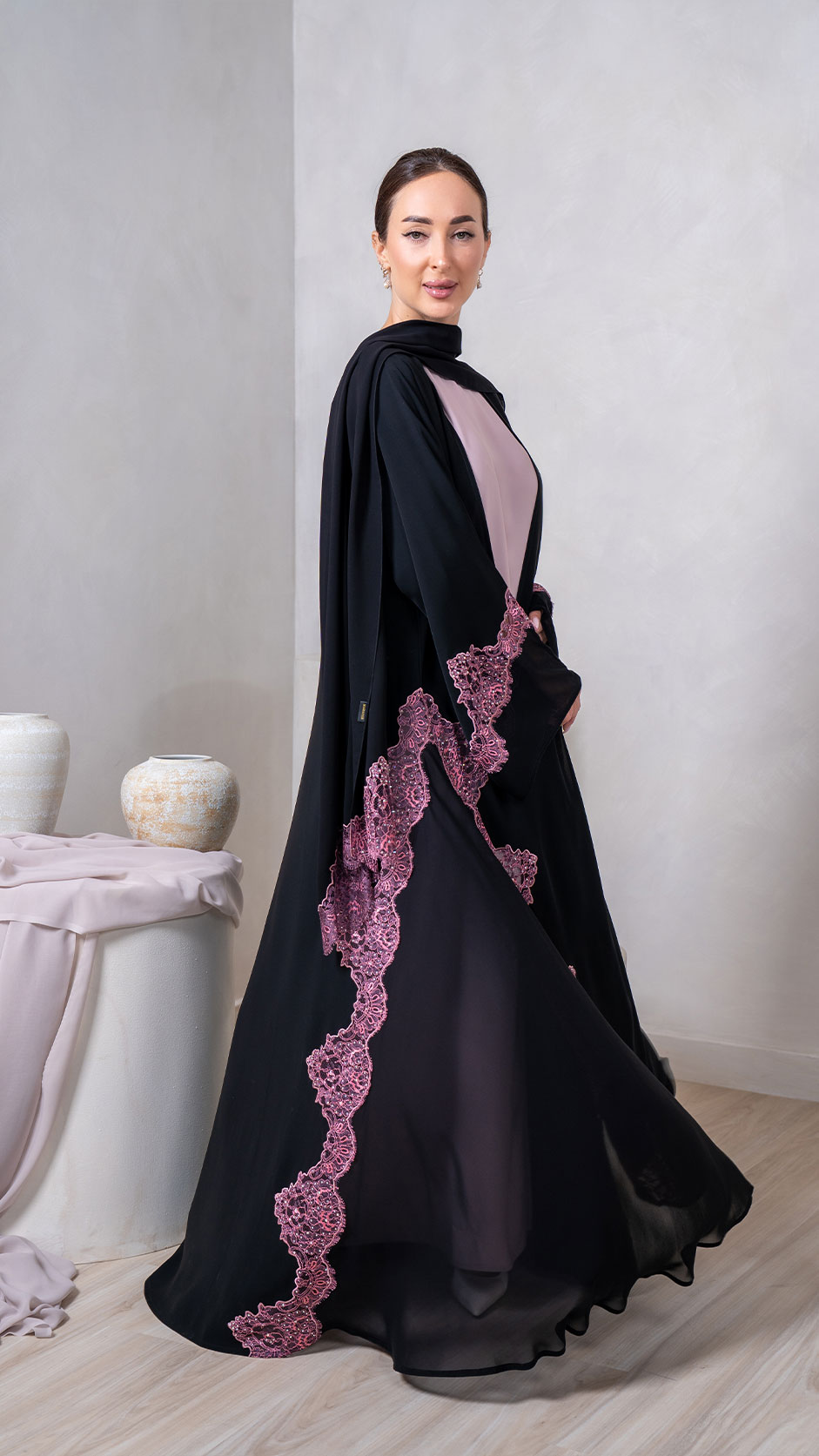 Lace and Stonework Detailed Abaya