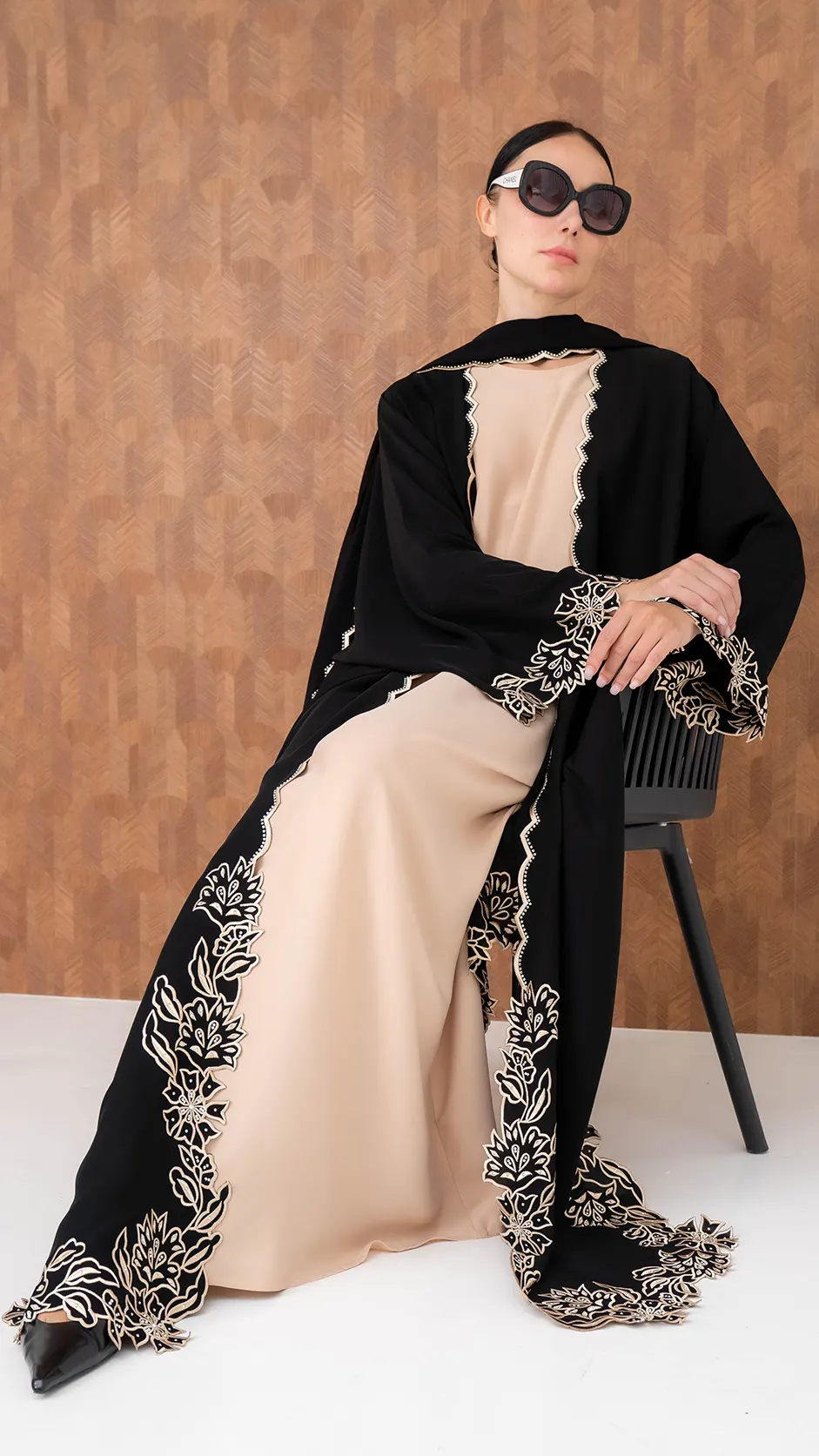 Black Nida Abaya with Stone Embroidery