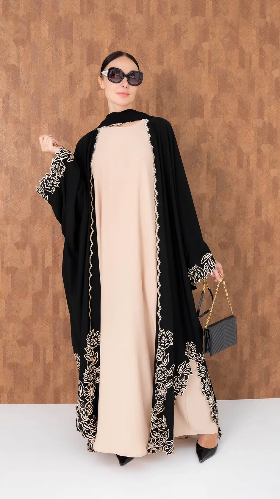 Black Nida Abaya with Stone Embroidery