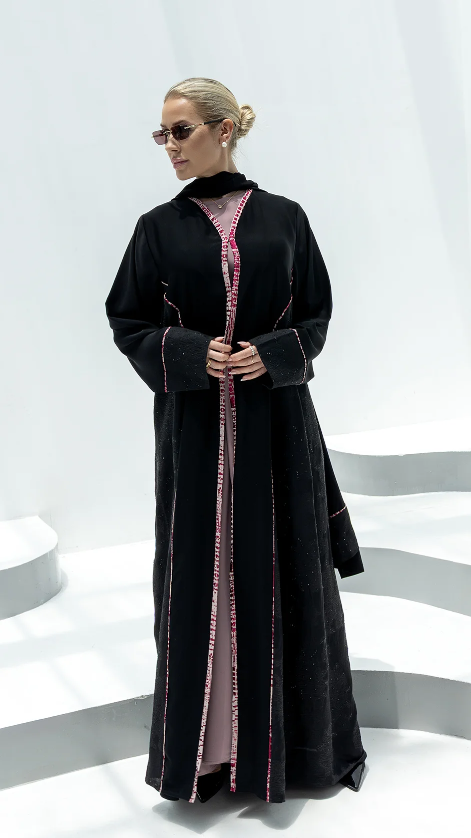 Piping Open Abaya with Stone Embellishments