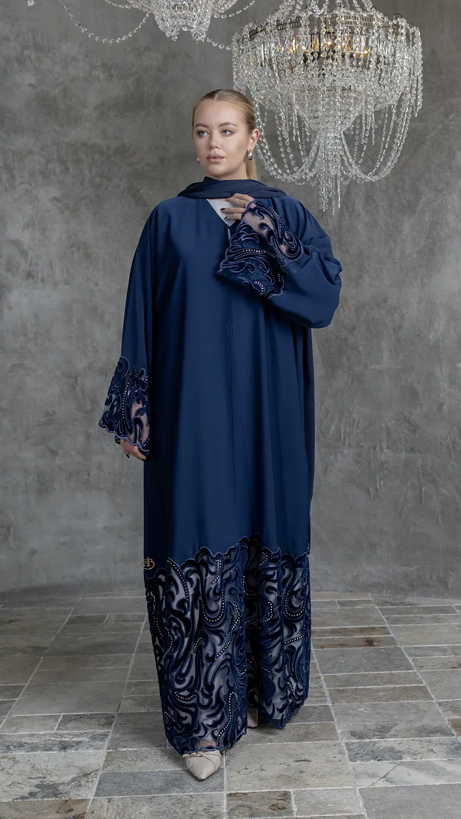 Colored Dantel Nida Abaya with Stones