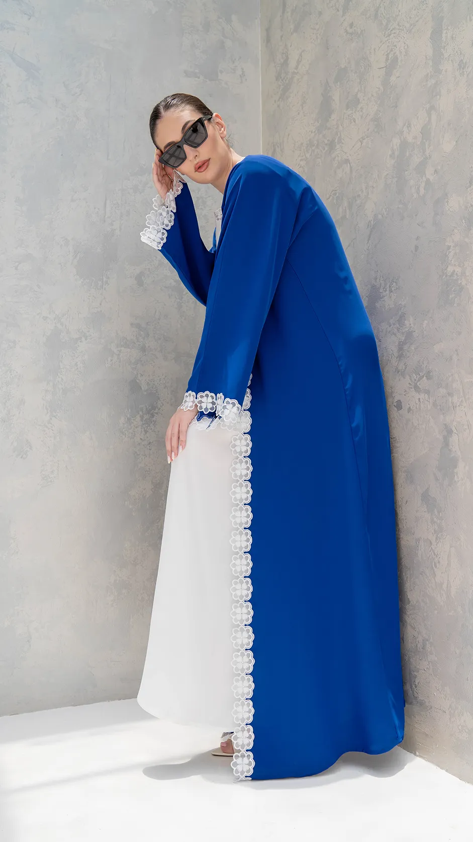 Floral Lace Nida Abaya with Stone Embellishments