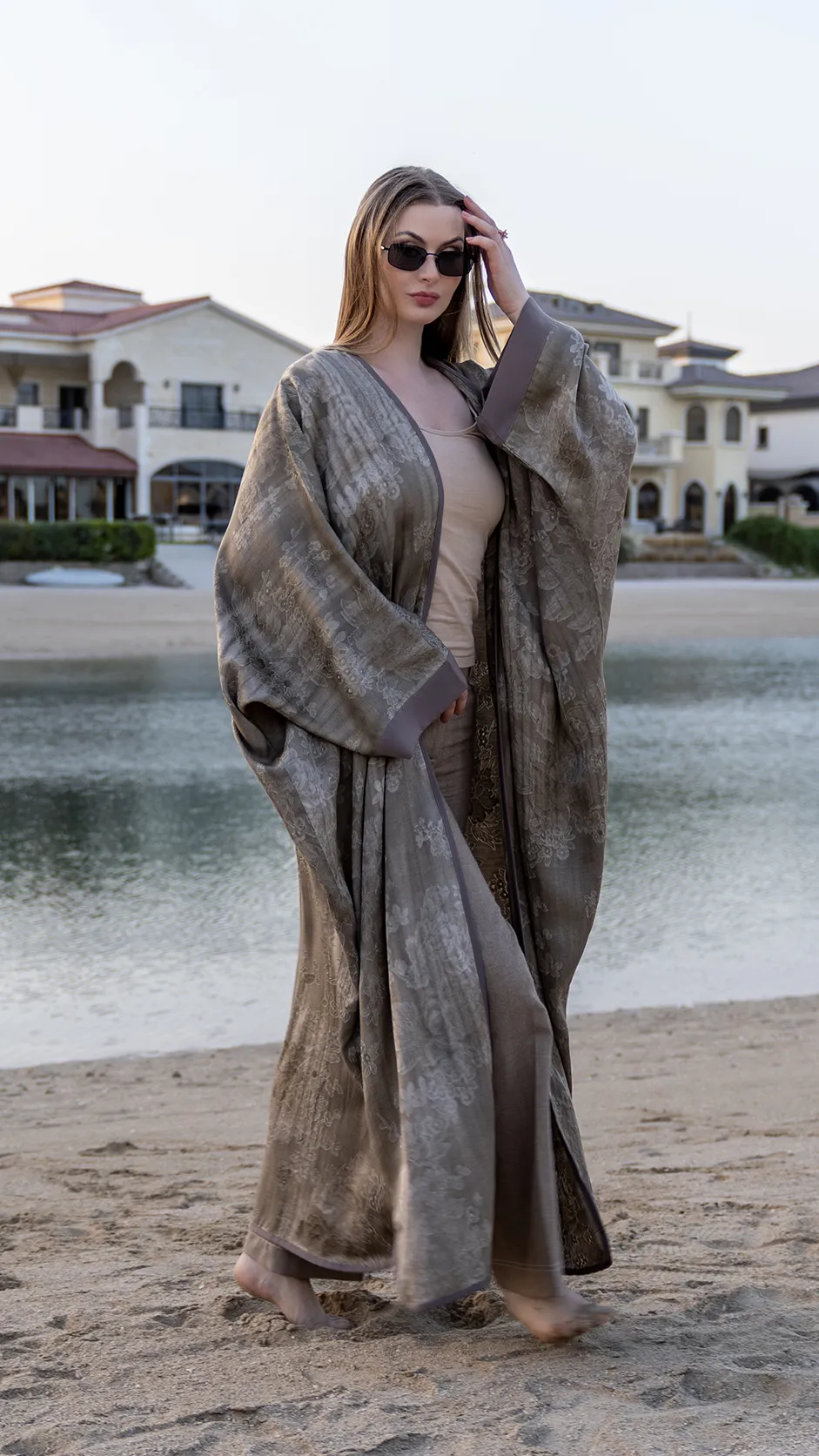 Linen Open Abaya with Piping