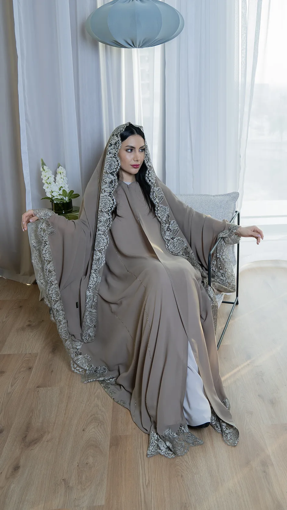Wedding Abaya with Embroidered Dantel Lace
