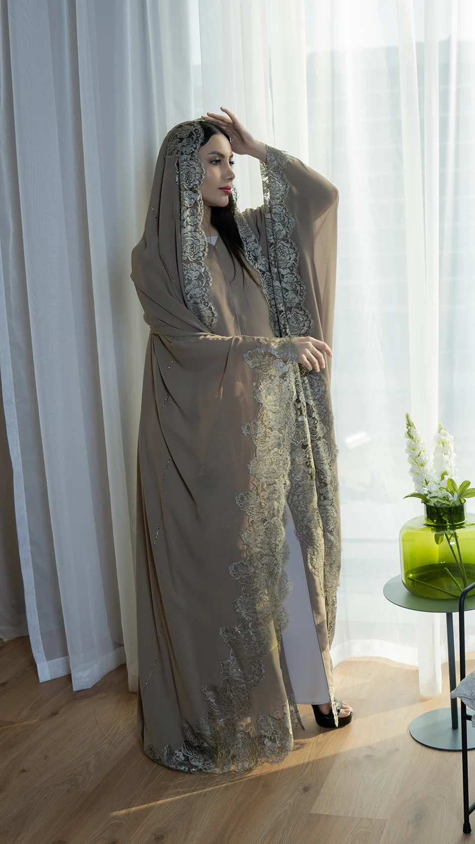Wedding Abaya with Embroidered Dantel Lace