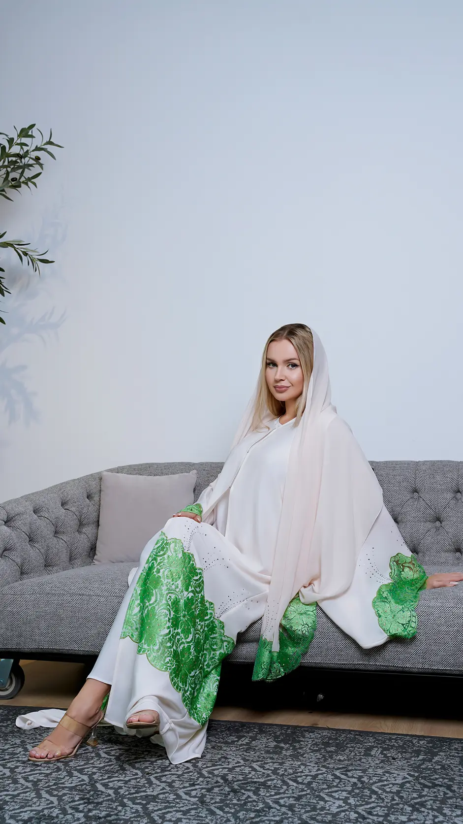 Colored Dantel Lace Abaya with Stones