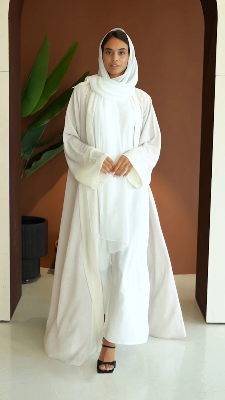 Colored Plain Abaya with Self-printed Pattern