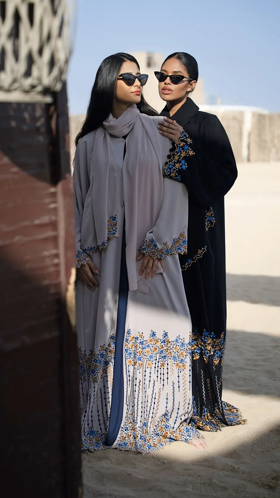 computer embroidered open abaya with stones