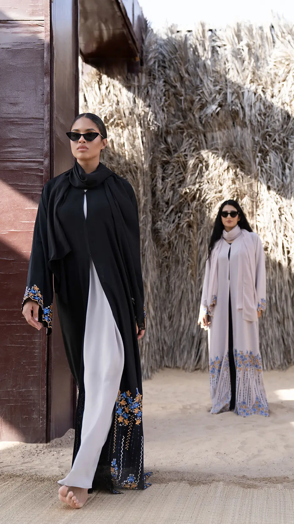 computer embroidered open abaya with stones