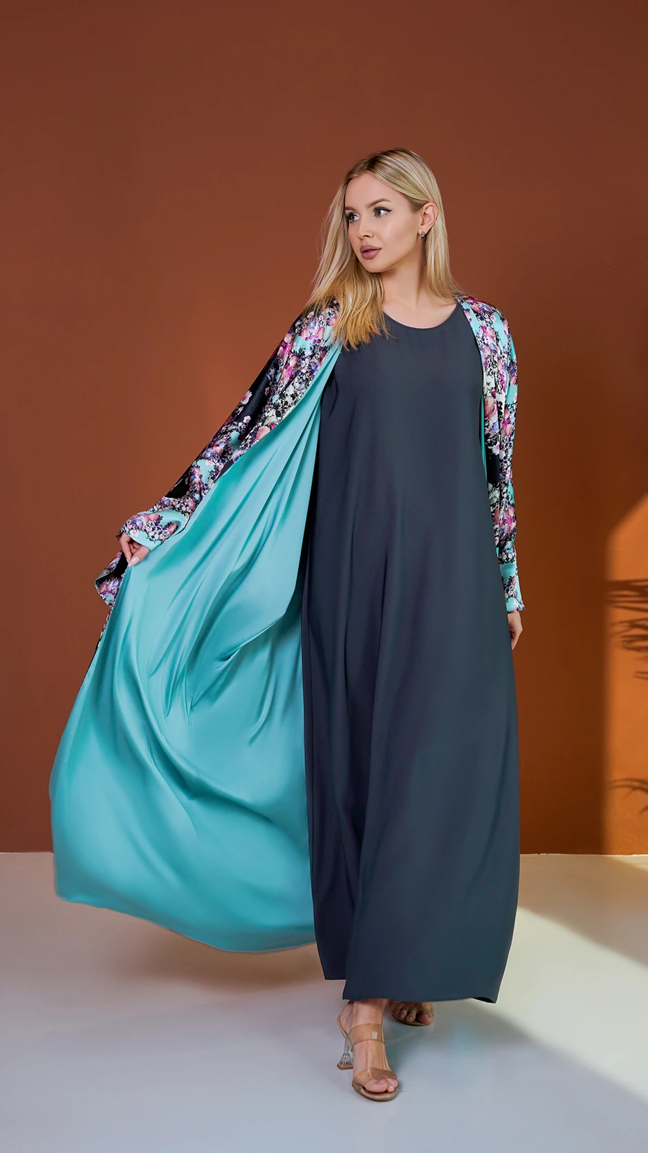 Double-Faced Satin Silk Abaya with Stones