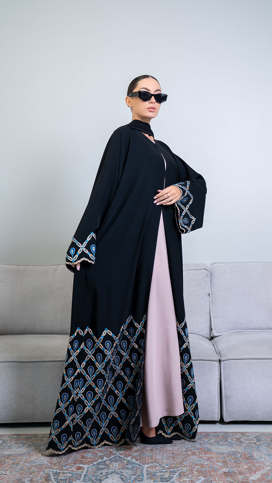 Computer Embroidered Nida Abaya with Stones