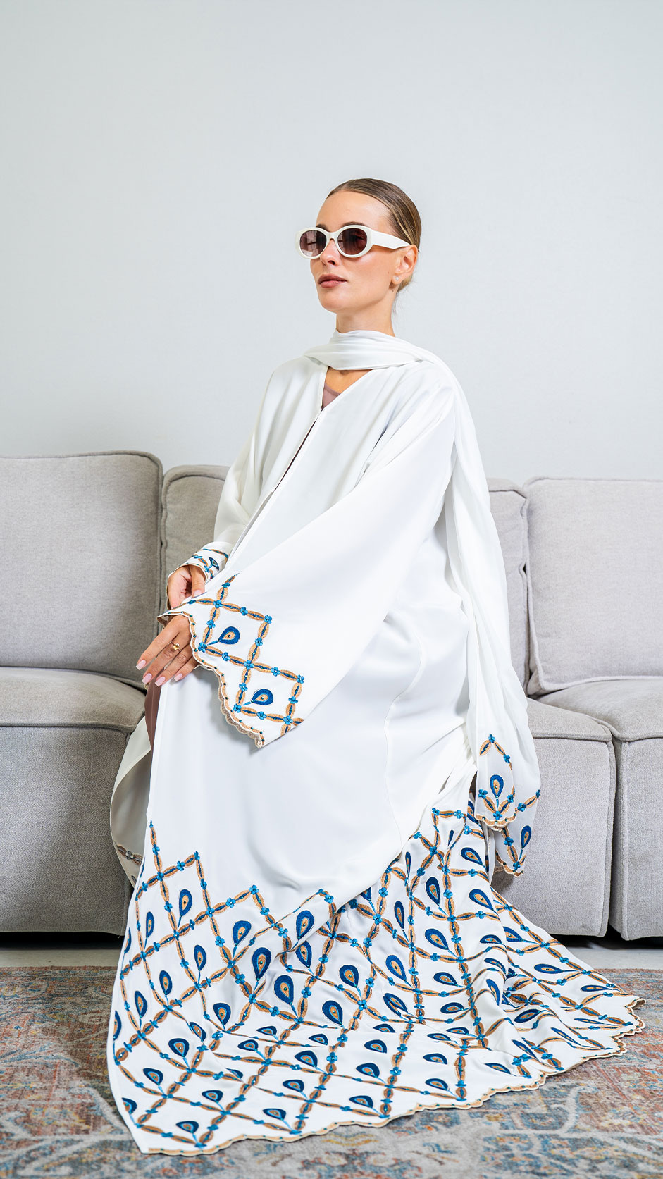 Computer Embroidered Nida Abaya with Stones