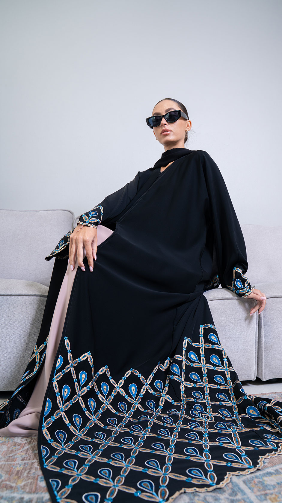 Computer Embroidered Nida Abaya with Stones