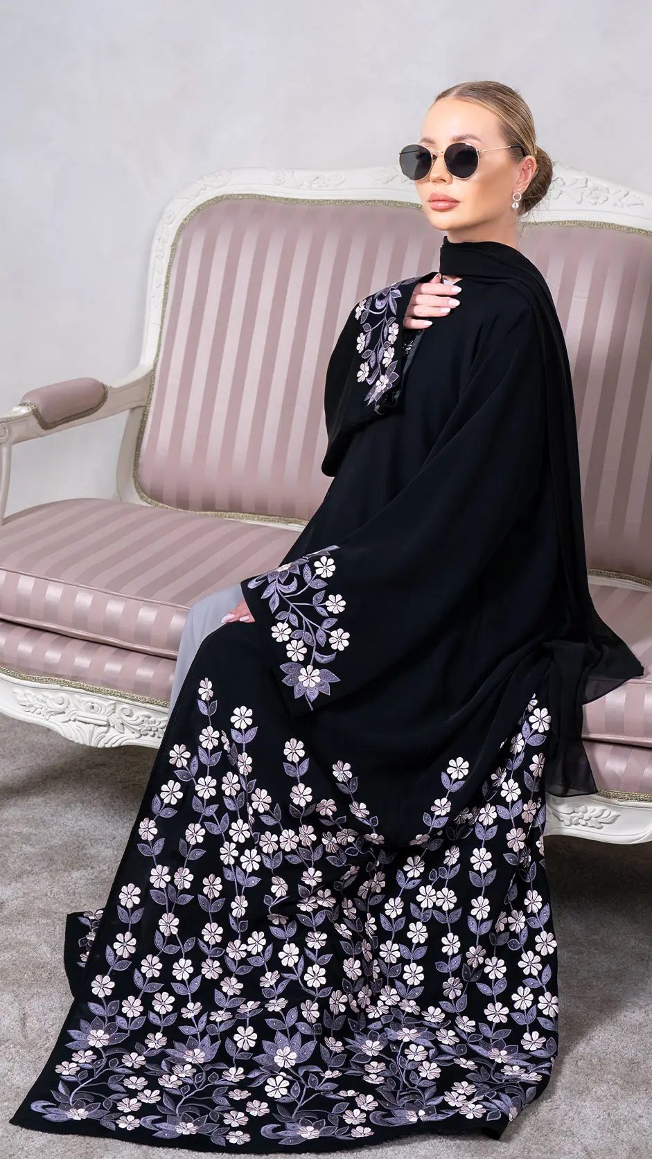 Floral Computer Machine Embroidery Abaya