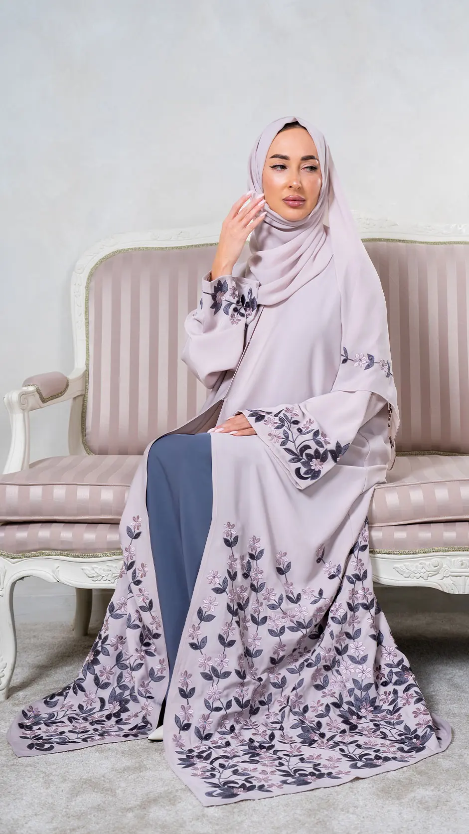 Floral Computer Machine Embroidery Abaya
