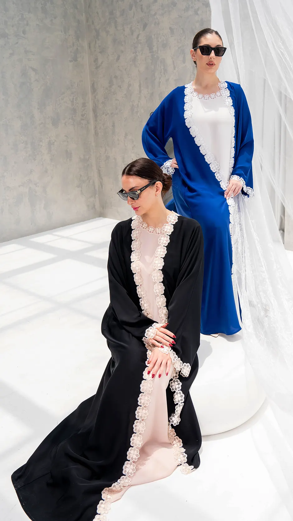 Floral Lace Nida Abaya with Stone Embellishments
