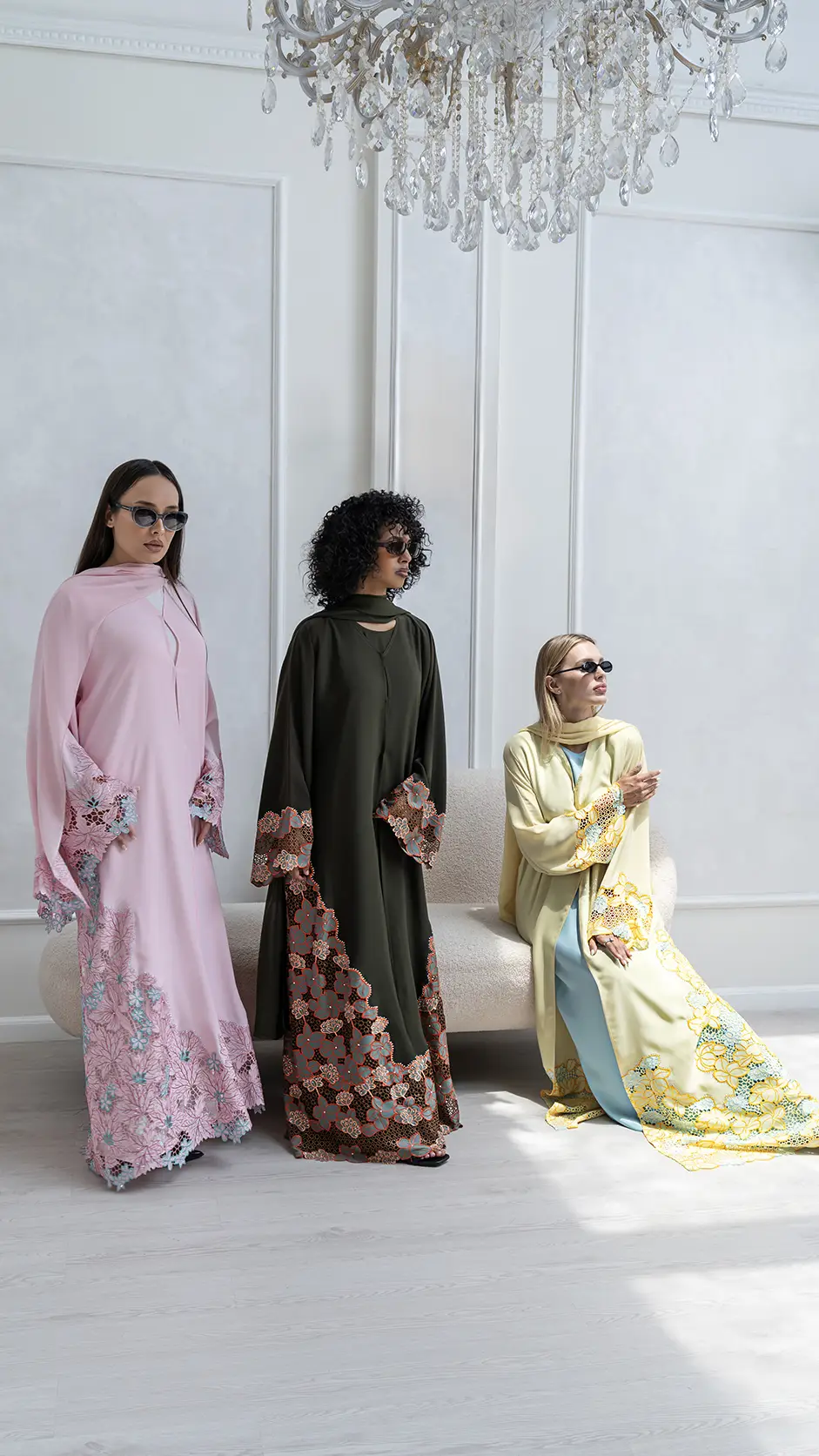 Floral Lace Open Abaya with Stones Floral Lace Open Abaya with Stones