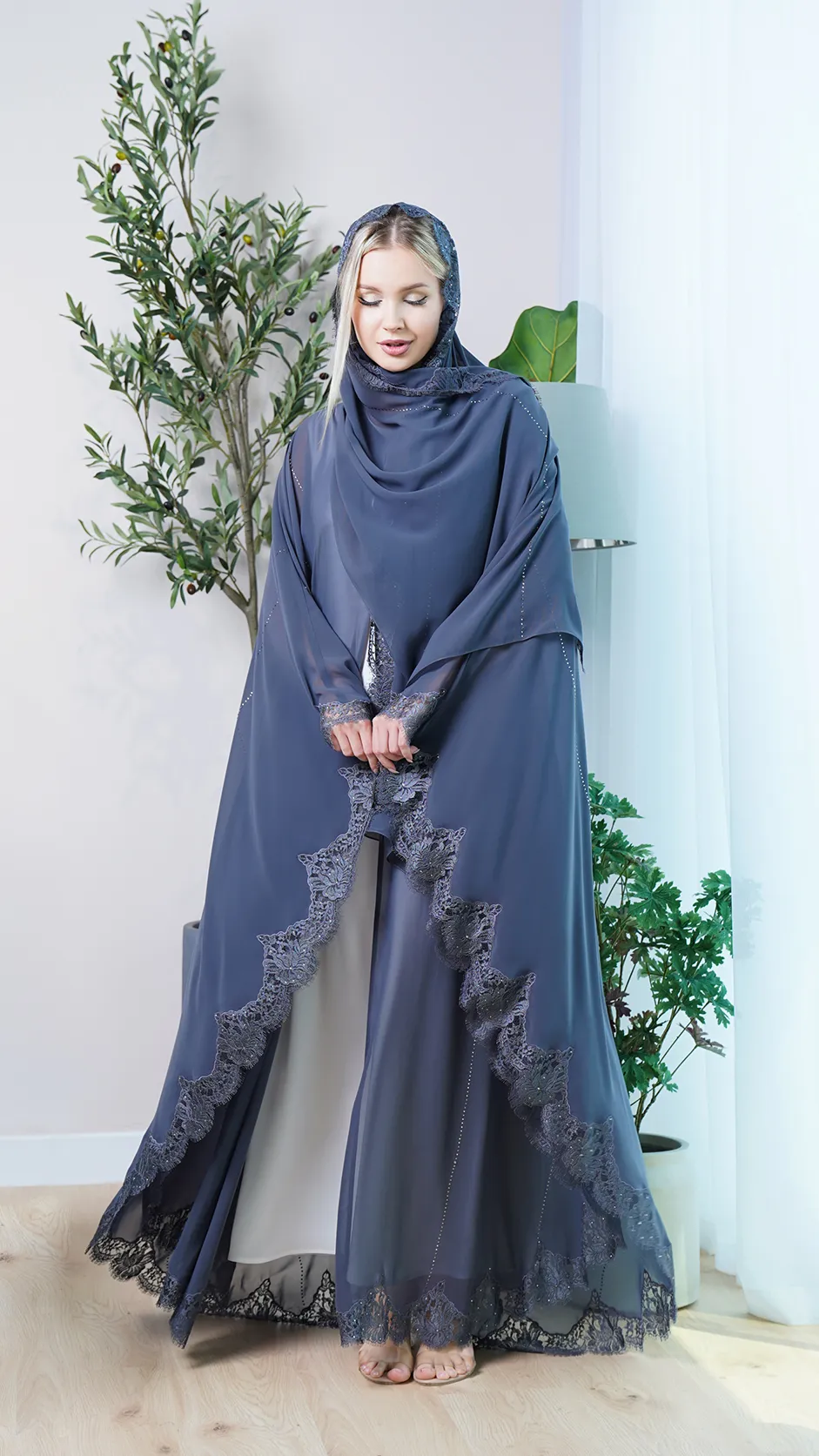 Wedding Abaya with Embroidered Dantel Lace