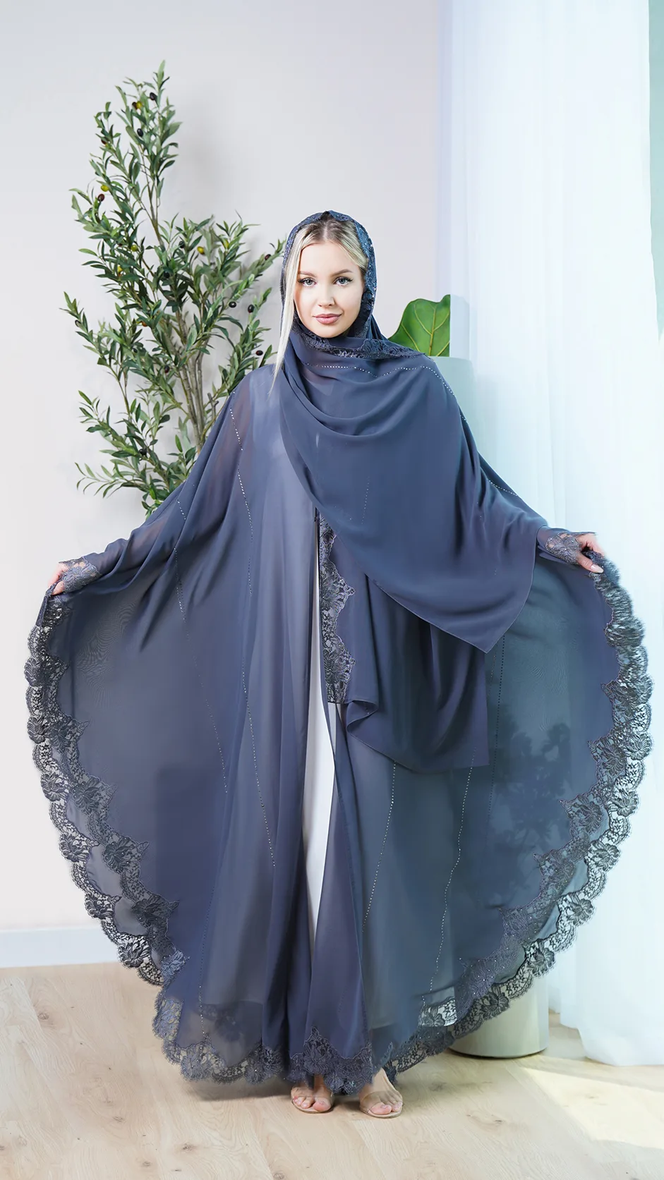 Wedding Abaya with Embroidered Dantel Lace