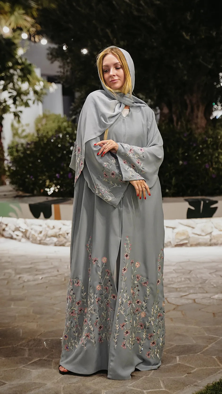 Floral Embroidered Stone Abaya
