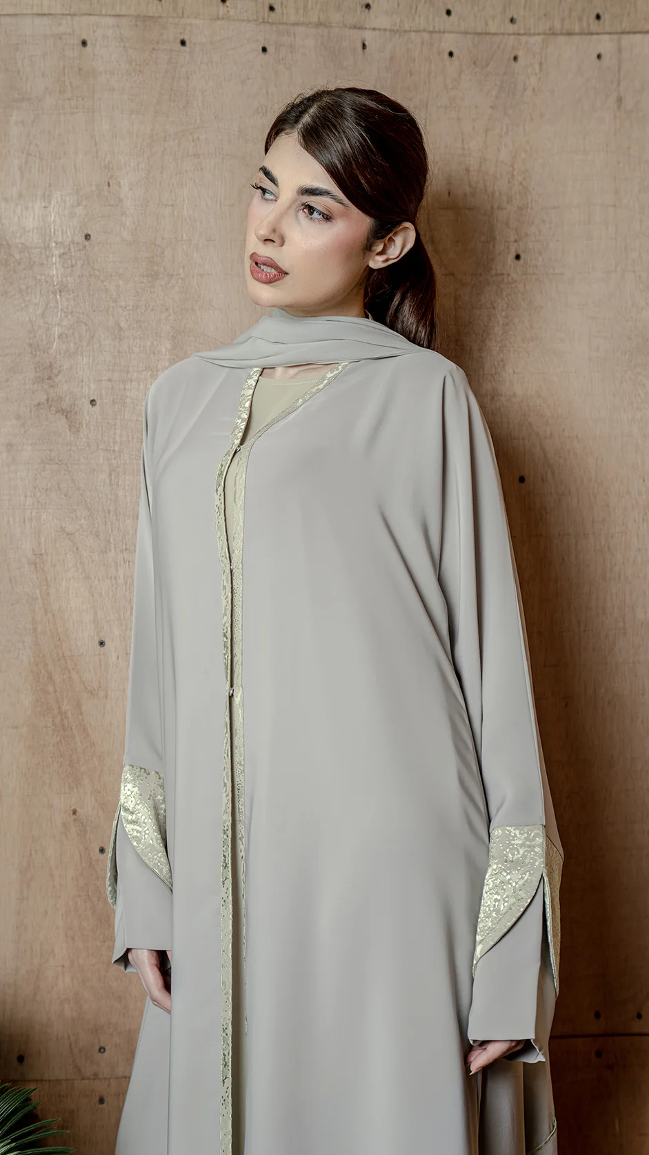 Piping Detail Abaya with Cuffed Sleeves
