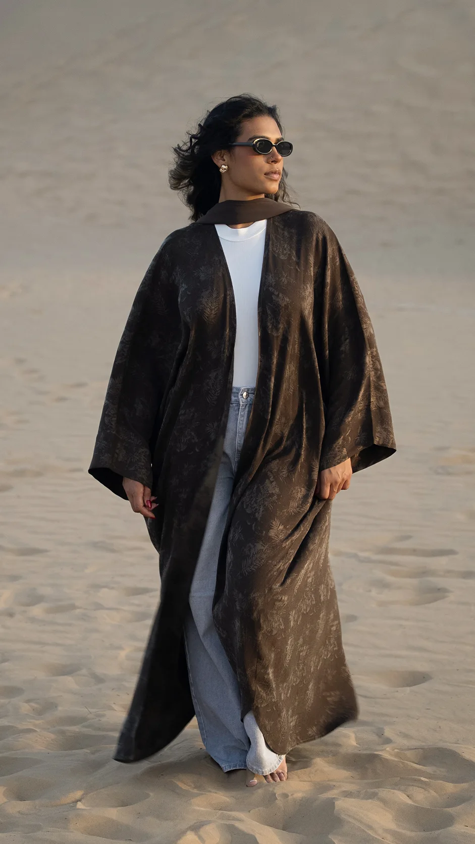 Self-Printed Viscose Open Abaya